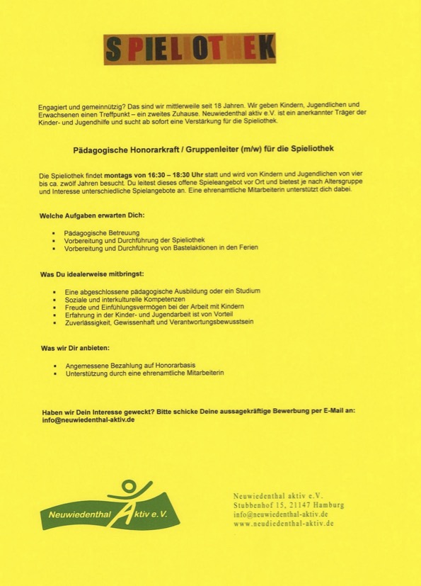 Stellenausschreibung Spieliothek